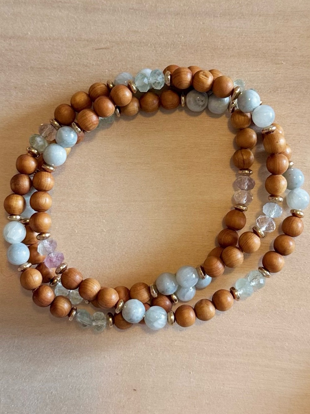 Wood Bead Wrap Bracelet with Fluorite Gems